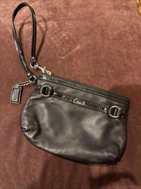 Coach Black Leather Wristlet with Logo Detail